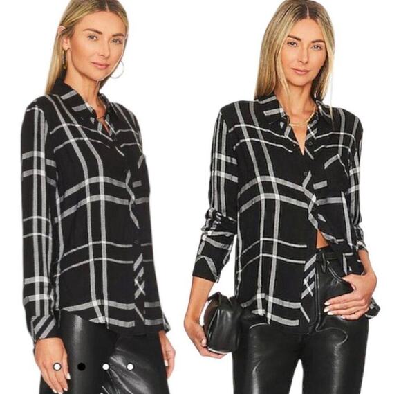 Rails Tops - Rails Hunter Top in Black Sterling Button Up Flannel Pullover Size M